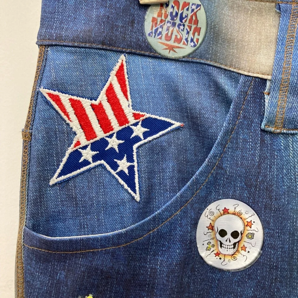 Petit Pois by Viviana G Stretch Denim Look Pant Size S,XL Patches Festival - Picture 6 of 15